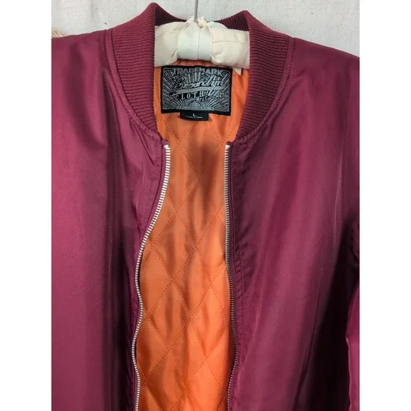 Brooklyn Cloth Mens Bomber Jacket Burgundy Maroon Quilted Orange Lining Large - Picture 3 of 16